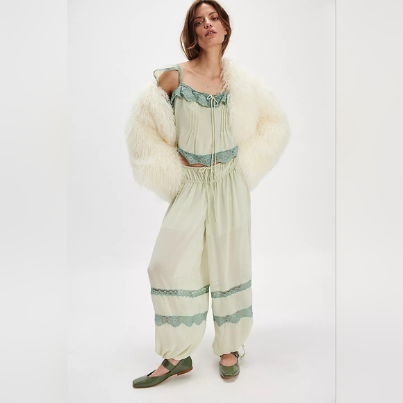 Free People Pants - Free People Sully Lace Balloon Pant Set, Pistacio Green, L, Coquette, Romantic